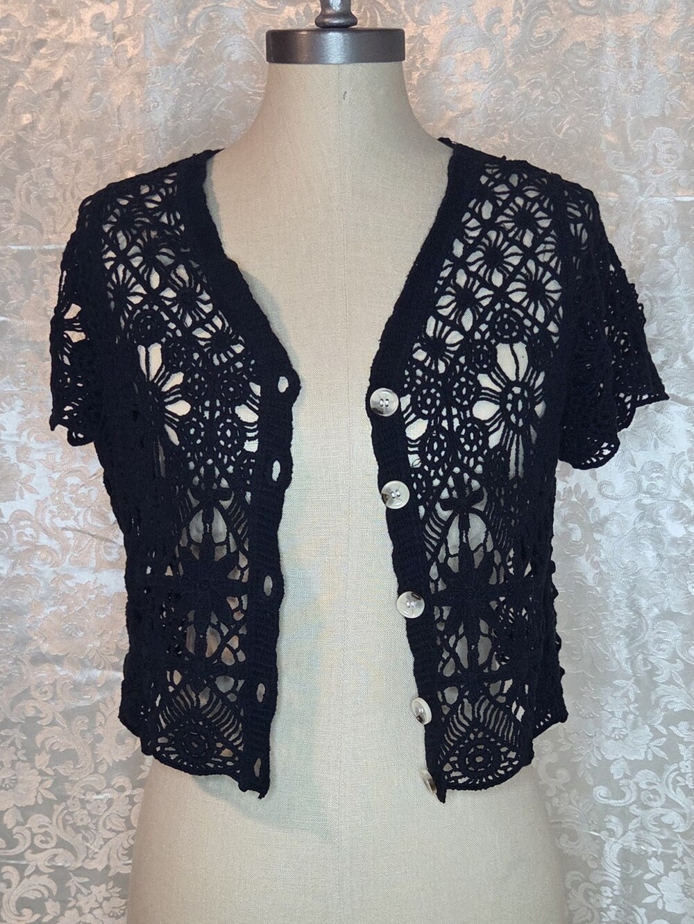 Paper Moon Black Crochet Button-Front Women's Sweater/Cover S